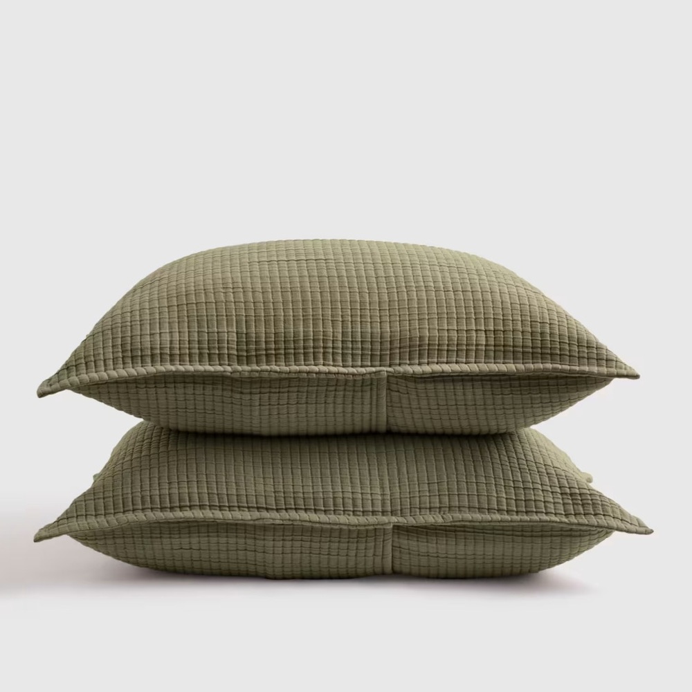 NWOT QUINCE Organic Ribbed Cotton Shams Standard Olive 4676